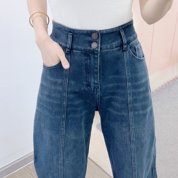 Dame brede højtaljede jeans med elastisk talje og klassiske lommer Stilla