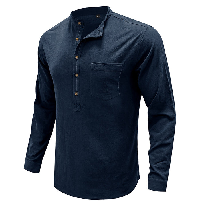 Herrer Langærmet Henley-shirt med holdbar bomuldsblanding og moderne knapliste Stilla