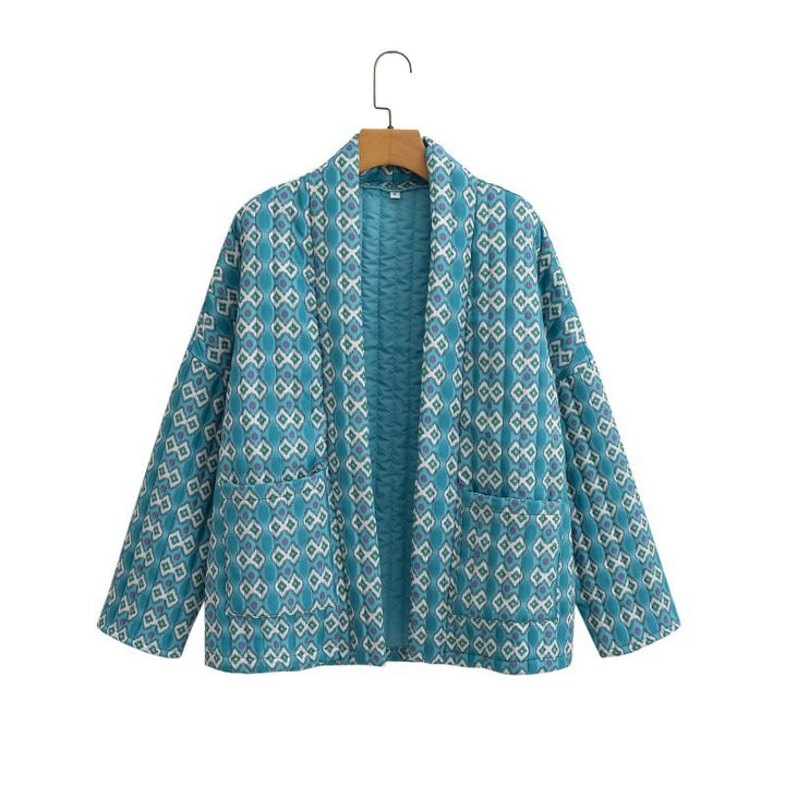 Dame kimono-stil jakke med detaljeret mønster Stilla