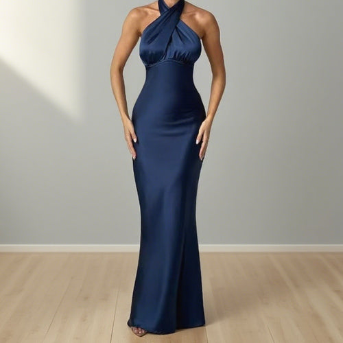Dame Elegant aften kjole med skuldrene fri halterneck-design og figurskabende snit Skovae