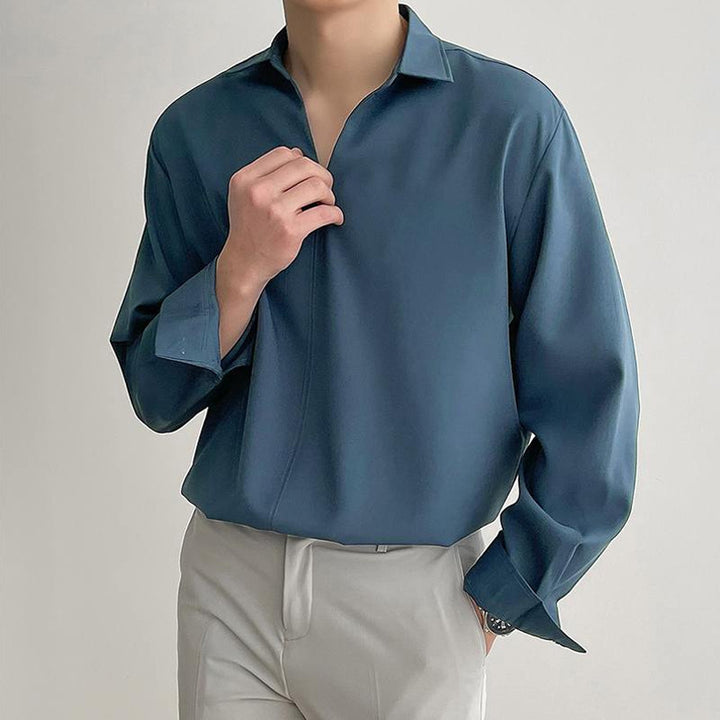 Dame Elegant Langærmet Bluse med moderne V-Udskæring og struktureret Overflade Stilla