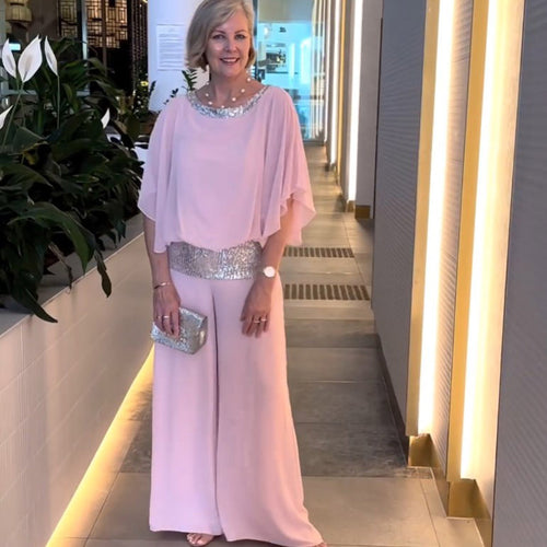 Damer Elegant Jumpsuit med glitrende pailletbånd og løstsiddende overdel Stilla