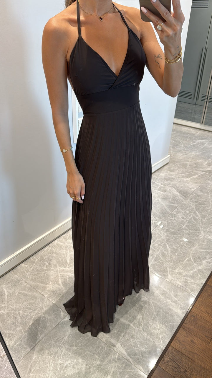 Dame Plisseret Halterneck Maxi Kjole Stilla