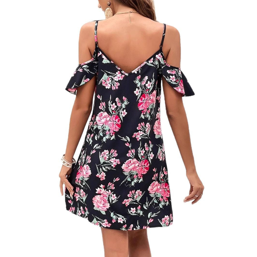Dame ærmeløs kjole med florale cut-outs og svingende kant Stilla