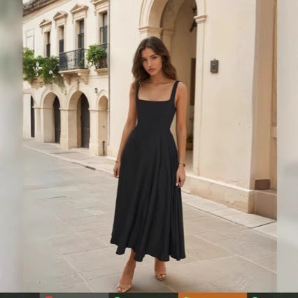 Dame maxikjole med smalle stropper og flydende skirt Stilla