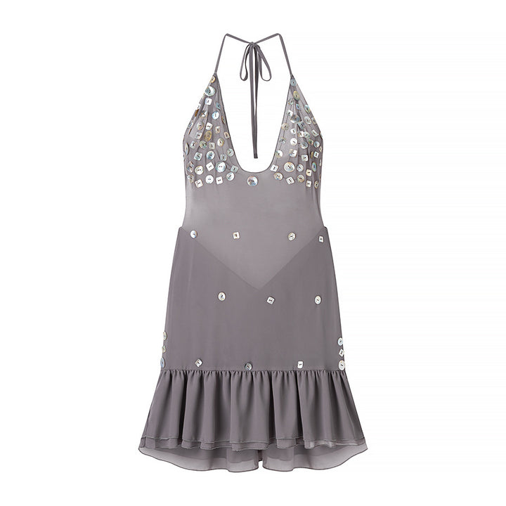Dame Halter Neck A-linje Slipkjole med Pailletdekorationer Stilla