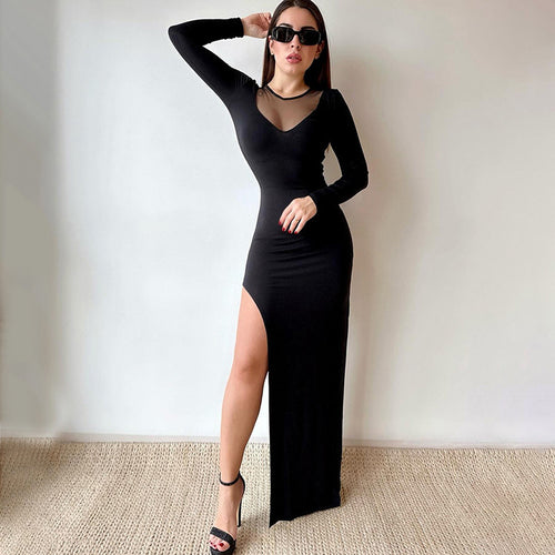 Dame Elegant Maxikjole med transparente indlæg og sidelæg Stilla