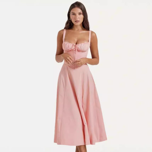 Dame maxikjole med raffineret bustier-overdel og elegant ben-slids Stilla