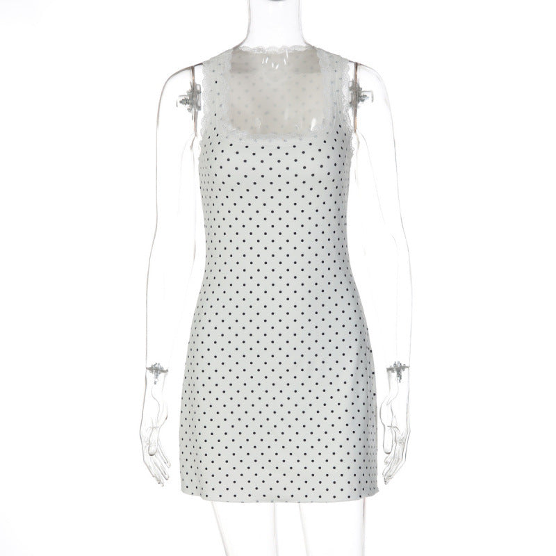 Damen Gepunktetes Minikleid mit transparenten Spitzenakzenten Skovae