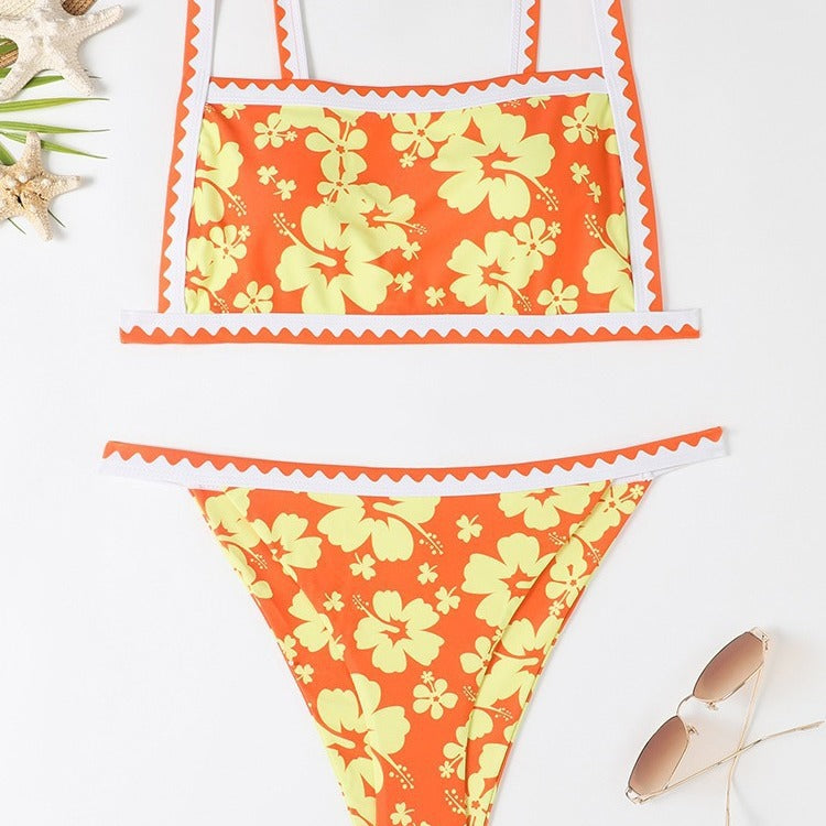 Dame bikini-sæt med blomsterdesign og trendy stropdetaljer Skovae