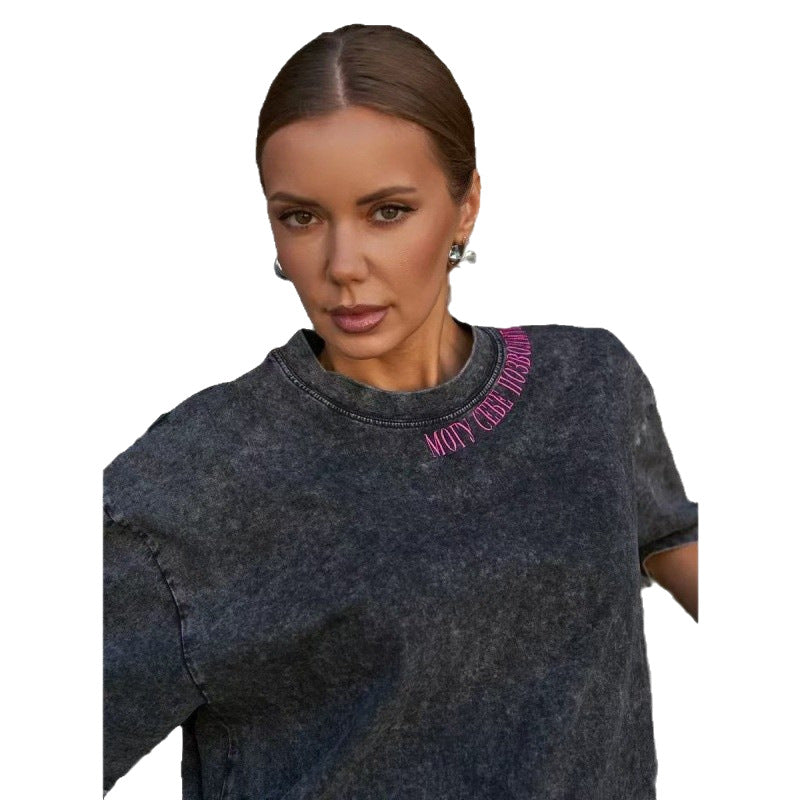 Dame bomuldsoversized T-shirt med moderne print Stilla