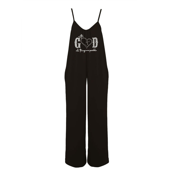Dame jumpsuit med justerbare stropper og motiverende tryk Stilla