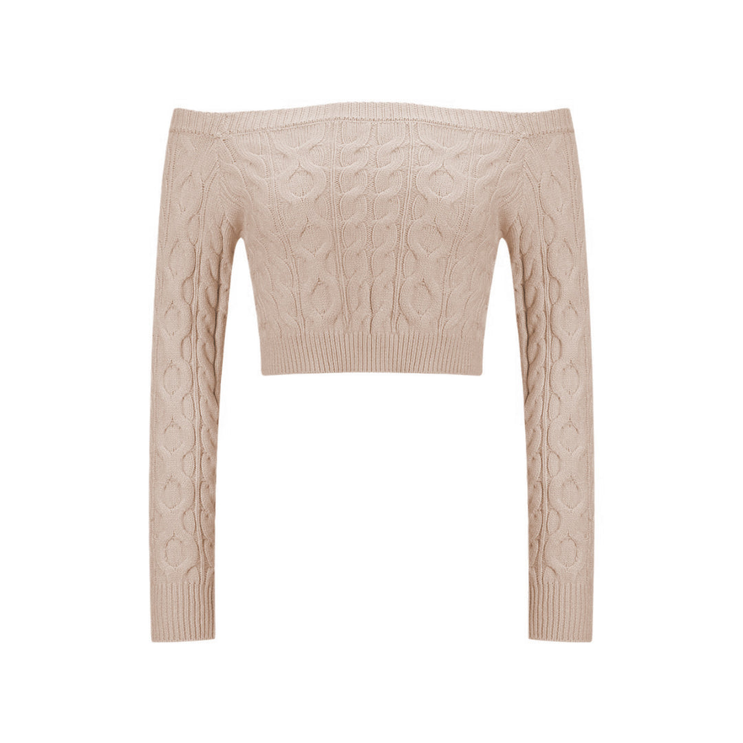 Dame Off-Shoulder Kabelstrik Cropped Pullover Stilla