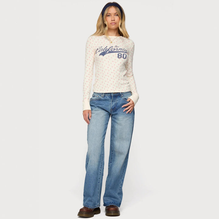 Dame langærmet skjorte med floral mønster og sporty print Skovae