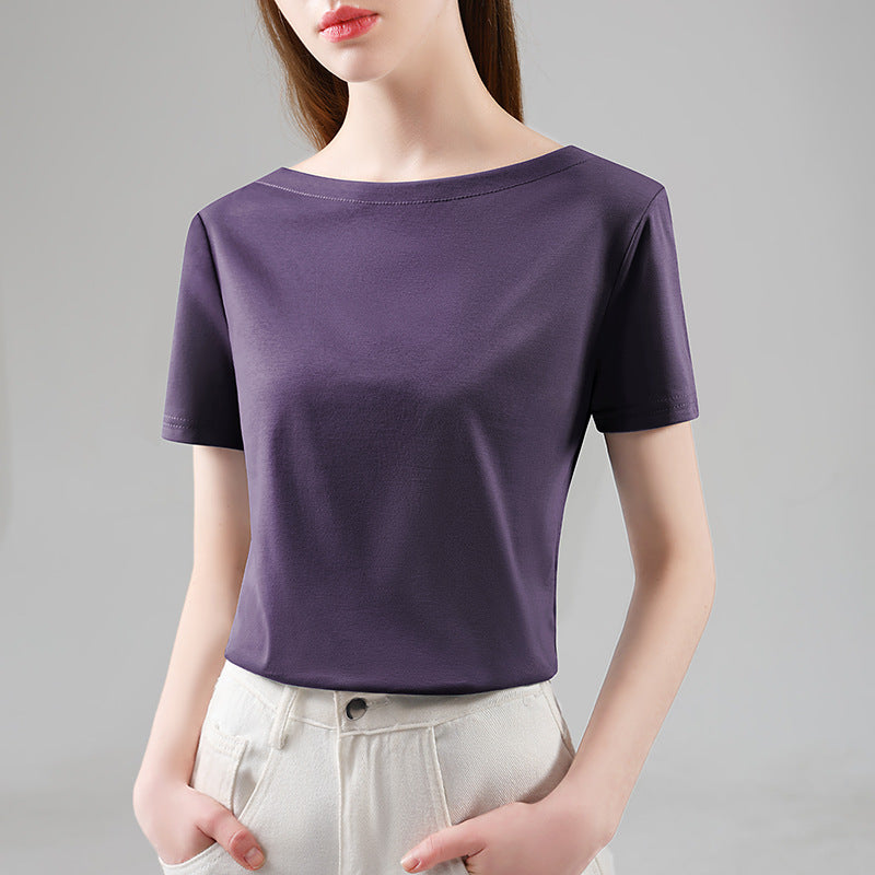 Dame Basic T-shirt med afslappet bådudsnit og kvalitets stretchmateriale Stilla