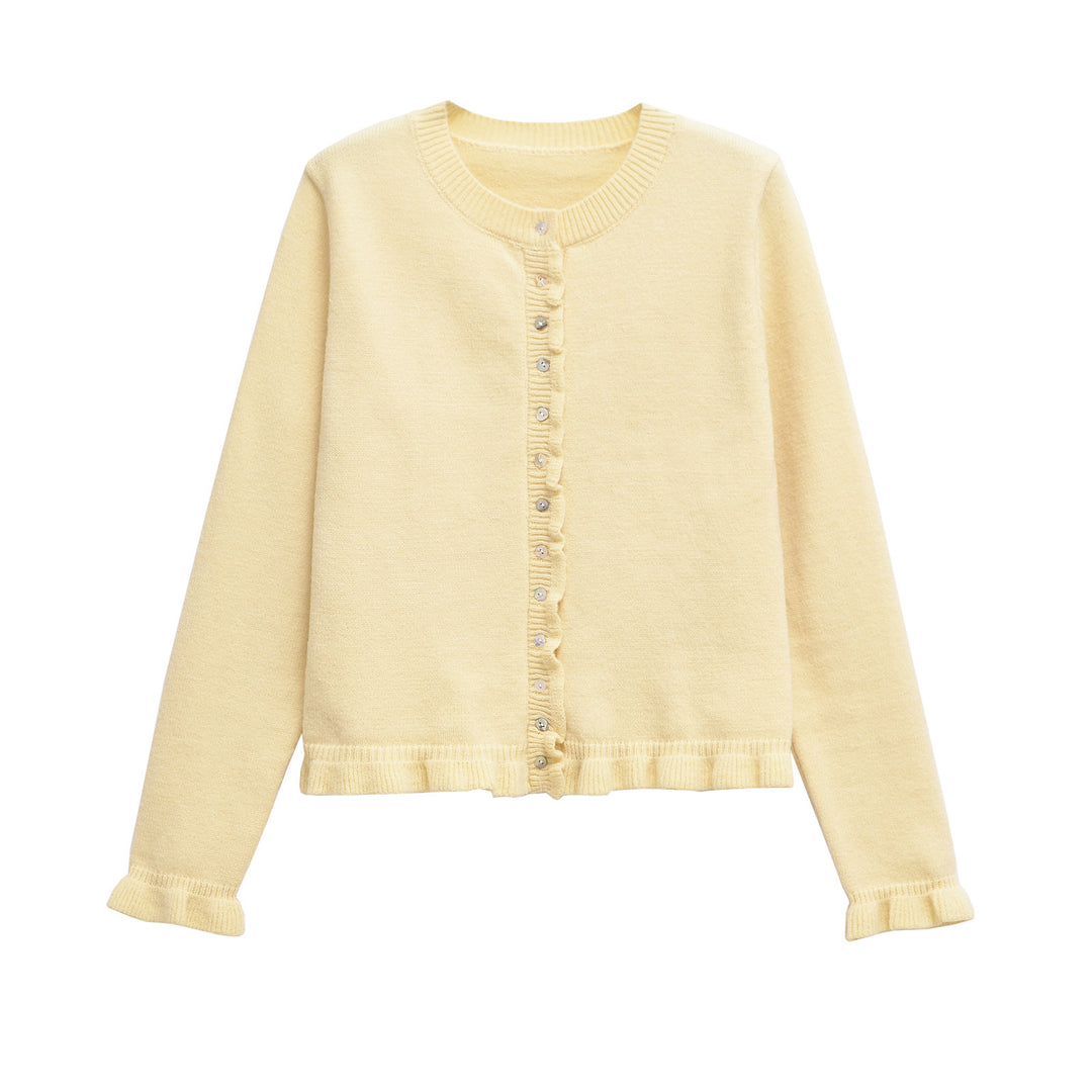 Femme Rüschensaum Knaplukning Cardigan Stilla