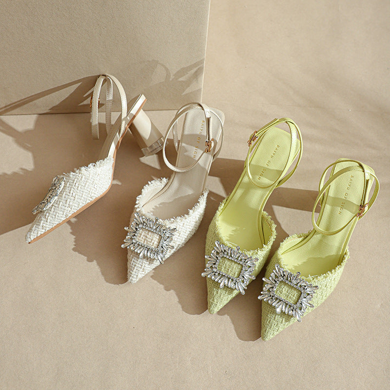 Dame Spids-Tå Slingback-Pumps med dekorativ sløjfe og blokhæl Stilla