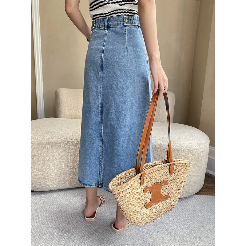 Damer Elegant Lang Denim Nederdel Stilla
