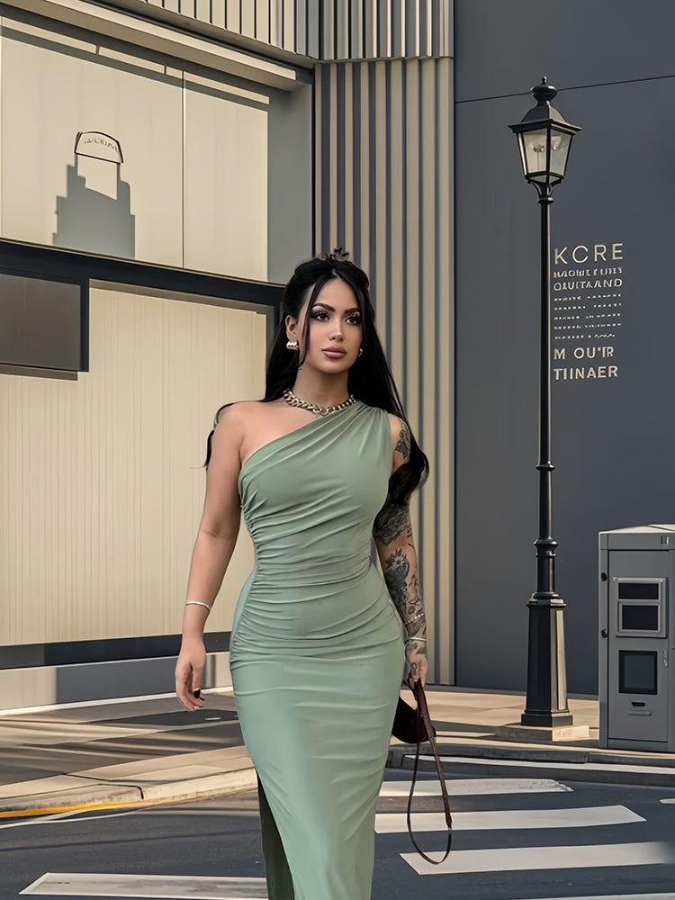 Damer Elegant En-Skulder Maxi Kjole med Figur-Fastholdende Snit og Sideslids