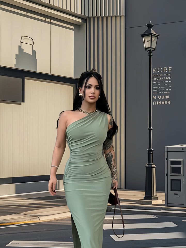 Damer Elegant En-Skulder Maxi Kjole med Figur-Fastholdende Snit og Sideslids