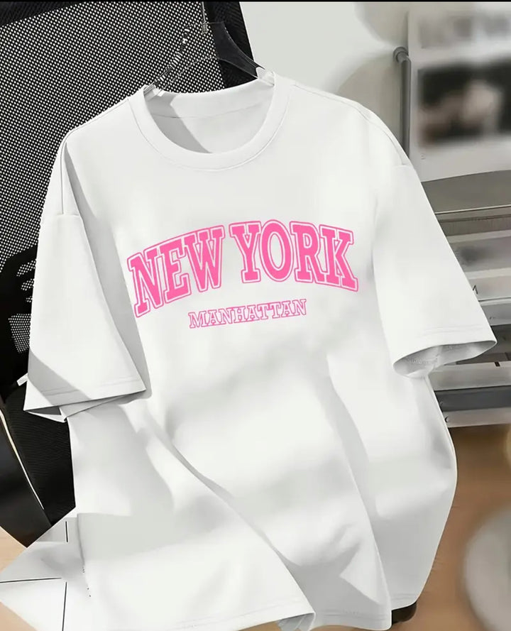 Dame T-shirt med broderet New York tryk Stilla