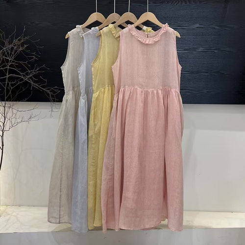 Femme Relaxed Fit Rynket Linned Maxi Kjole Stilla