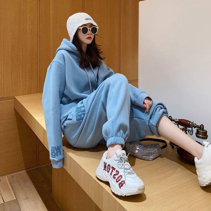 Kvinders sporty fleece hoodie sæt med blød indre foring Skovae