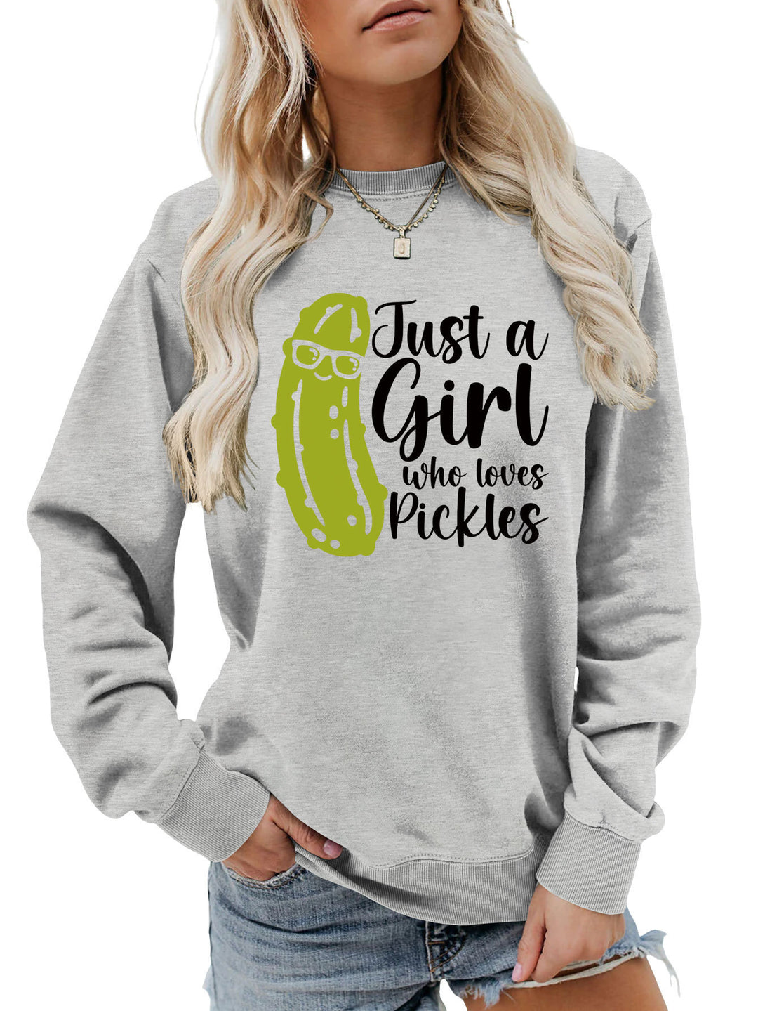 Kvinders sweatshirt med humoristisk agurkmotiv og afslappet pasform Stilla