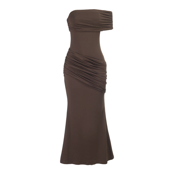 Dame Off-Shoulder Maxi Kjole med Elegant Drapering Skovae