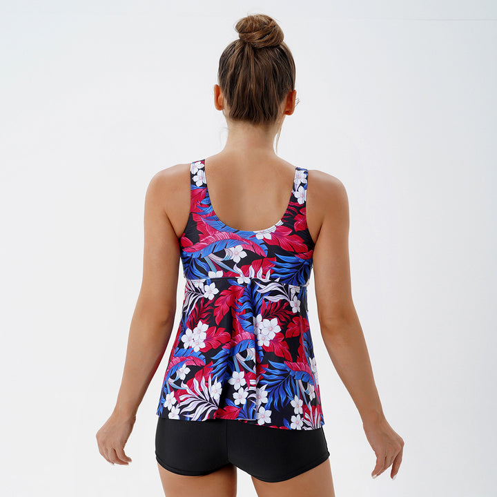 Dame Tankini sæt med blomsterfald-design og figursyet shorts Stilla