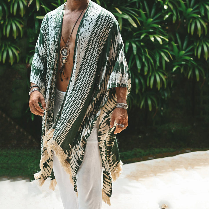 Herre mode kaftan med frynser og unikt mønster Stilla