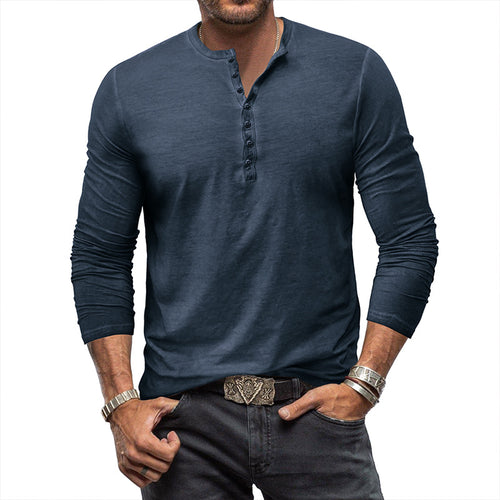 Herrer Langærmet Henley T-shirt med moderne krave og bæredygtigt stof Stilla