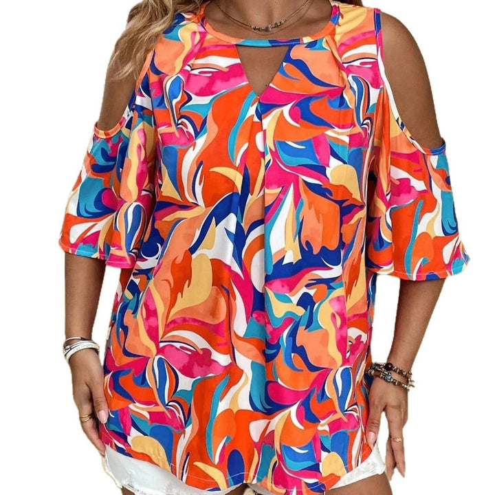 Dame Cold-Shoulder Farvet Trykt Top Stilla