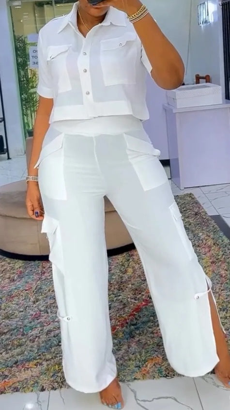 Kvinders stilfulde crop top og cargo bukser sæt Stilla