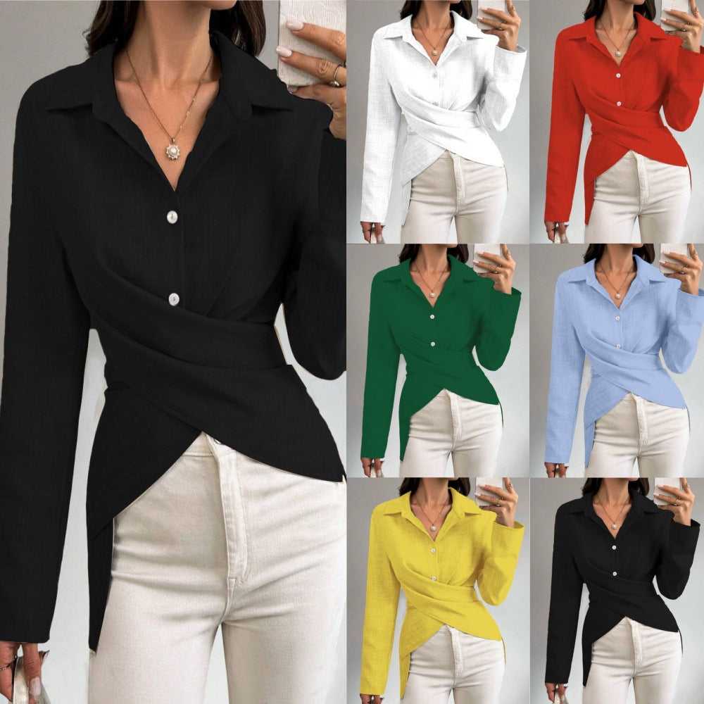 Dame indpakning bluse med elegant krave og raffinerede detaljer Stilla