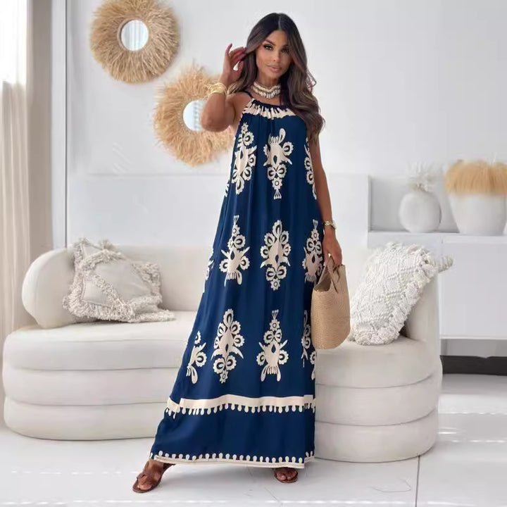 Dame Elegant Maxikjole med boheme Sort-Hvid-Mønster Stilla