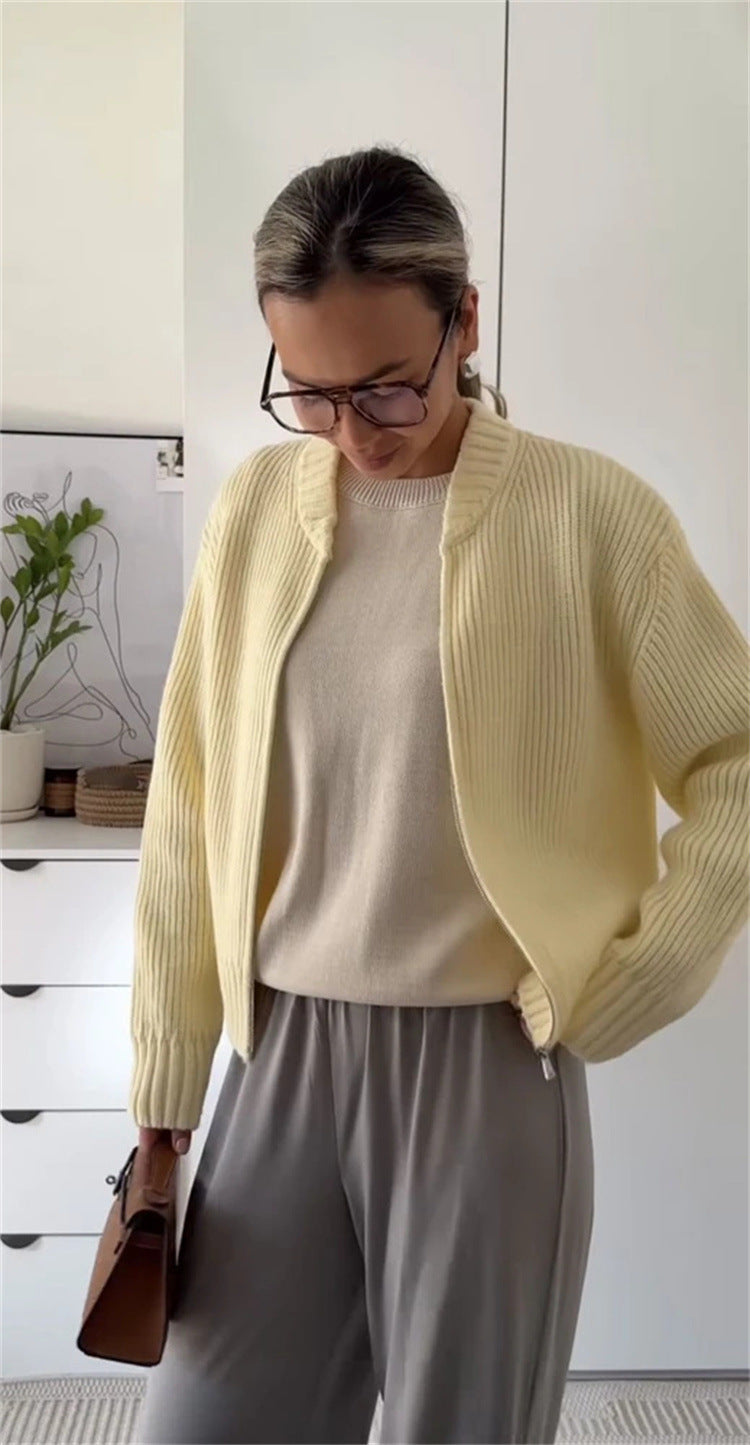 Kvinders afslappede strikket sweater med lynlås Stilla