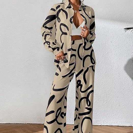 Dame Elegant og moderne fritids-loungewear-sæt i abstrakt design Stilla