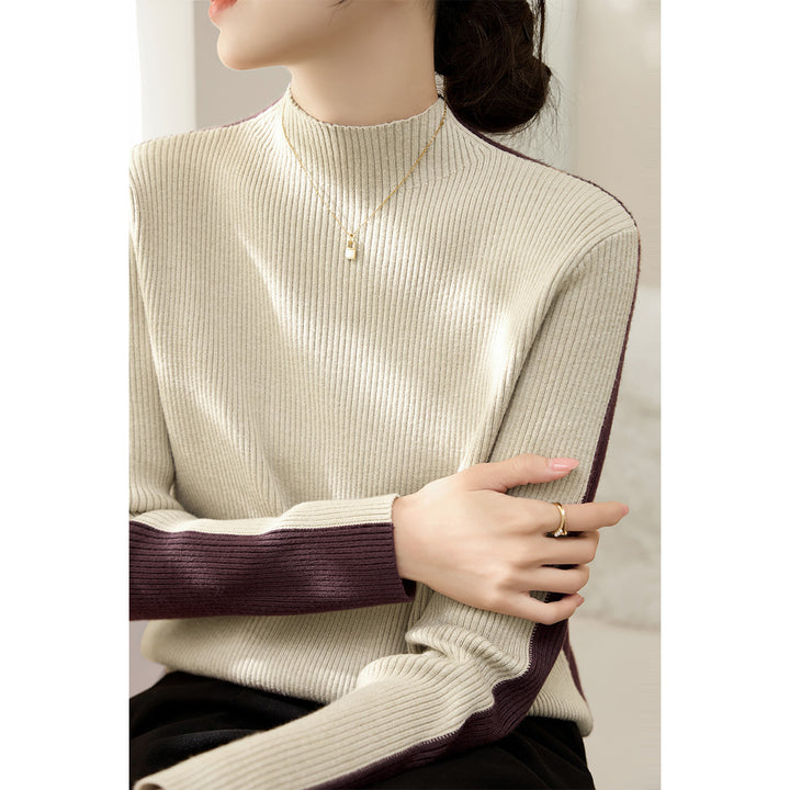 Damerne fashionable turtleneck sweater med tekstureret ribdesign og kontrasterende ærmer Stilla