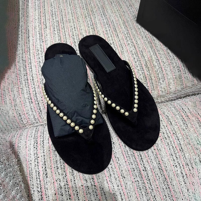 Dame elegante flip flops med perle accenter Stilla