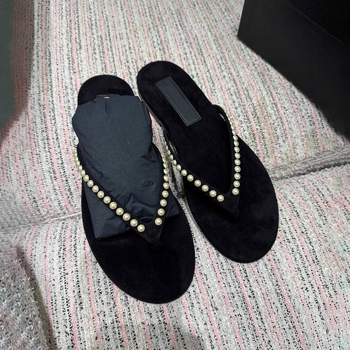 Dame elegante flip flops med perle accenter Stilla