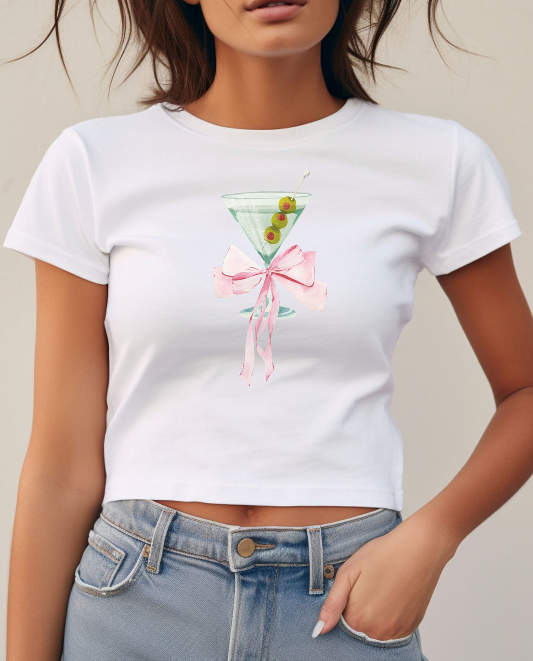Dame Cropped T-Shirt med trendy Cocktail-design Skovae