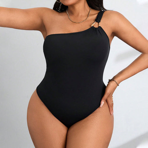 Dame one-piece badedragt med asymmetrisk design og raffineret skulderdetalje Skovae