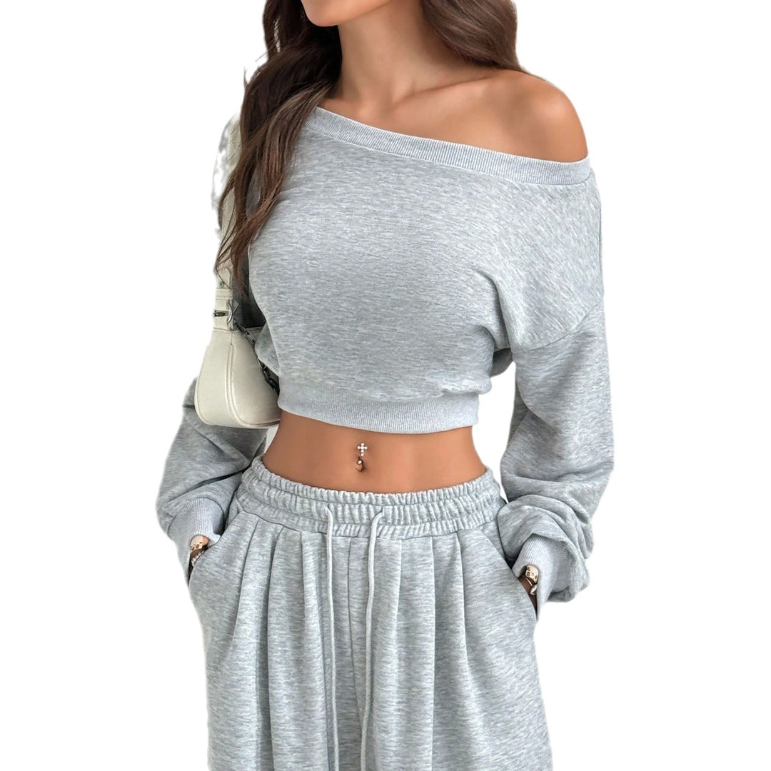 Femme Off-Shoulder Lounge-Sæt med brede Ben Bukser Stilla