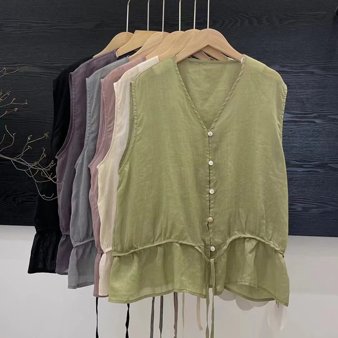 Dame Let Flydende Knapliste Bluse med Peplum Kant Stilla