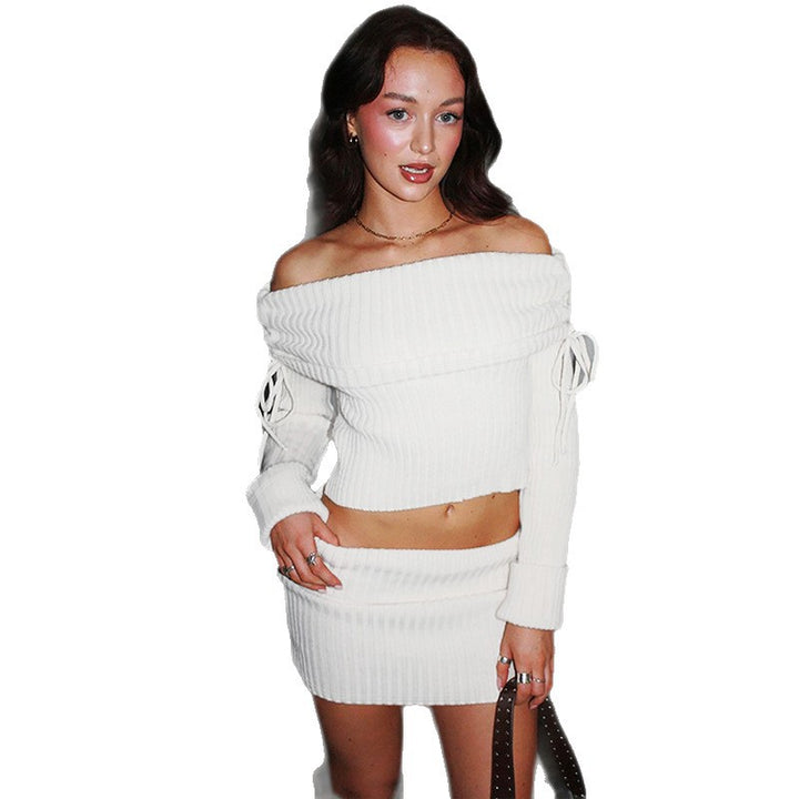 Dame Off-Shoulder Strik-Sæt med moderne detaljer Skovae
