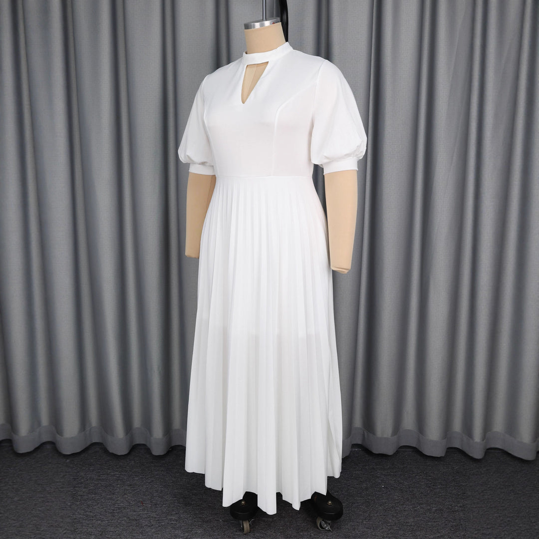 Dame Elegant Maxikjole med plisseret Skørt og Nøgleudskæring Skovae