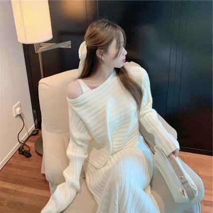 Femme Off-Shoulder Strik Lounge Sæt Stilla