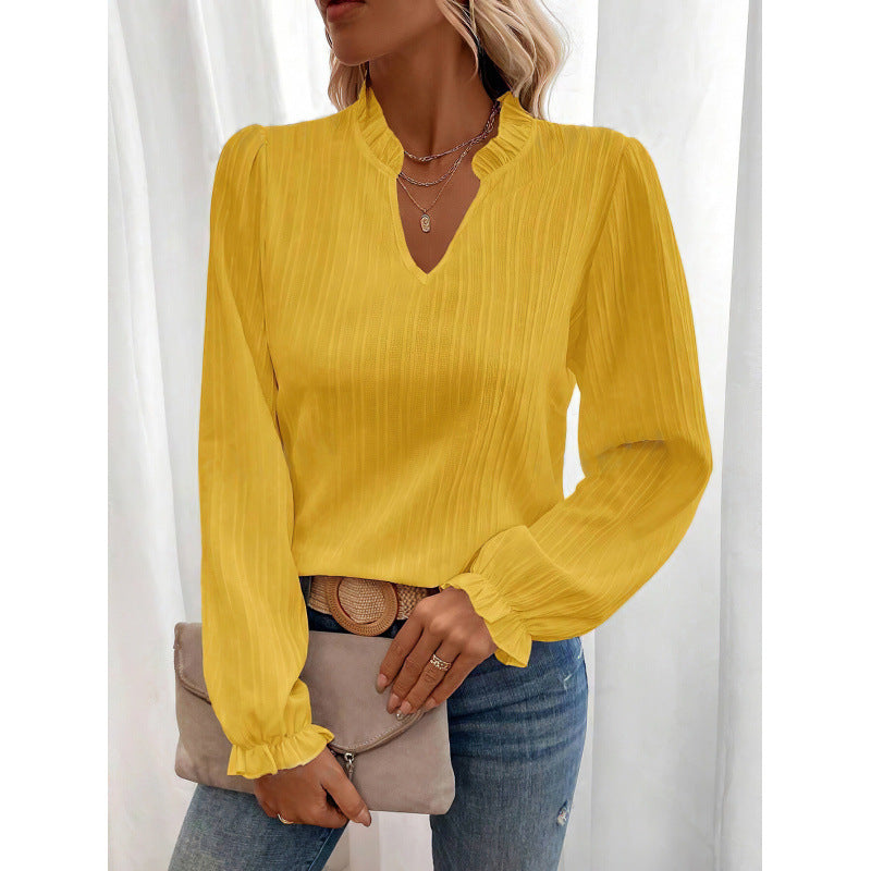 Dame Elegant V-udskæring Bluse med Fald Detaljer Stilla