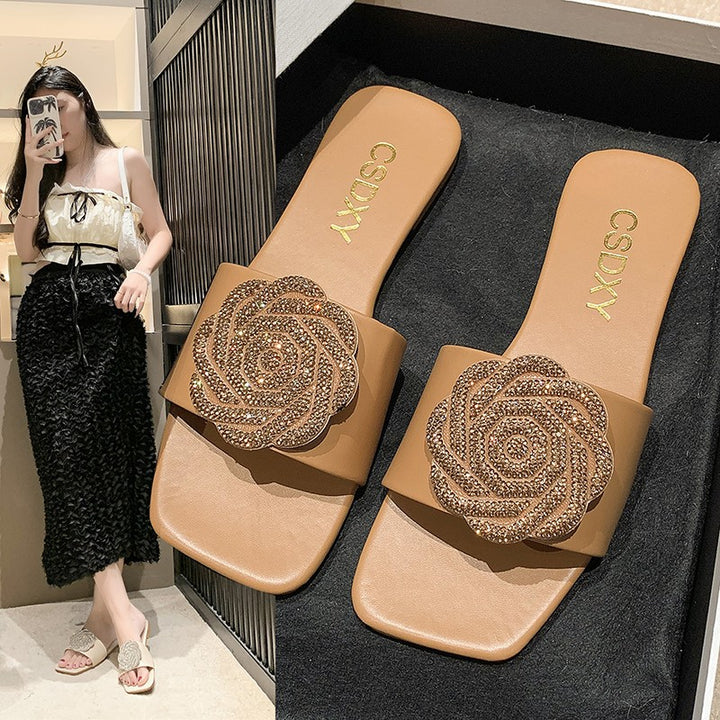 Dame Flade Sandaler med elegant Blomsterapplikation og skridsikker Såle Stilla